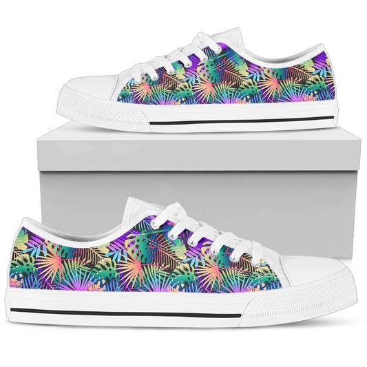 Neon Flower Tropical Palm Leaves Men Low Top Canvas Shoes