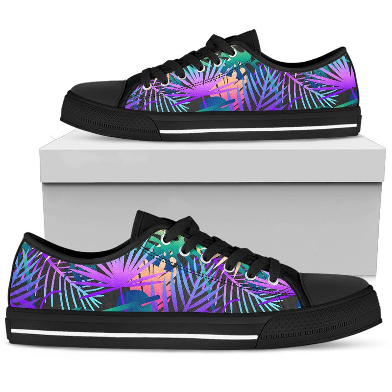 Neon Flower Tropical Palm Leaves Men Low Top Shoes