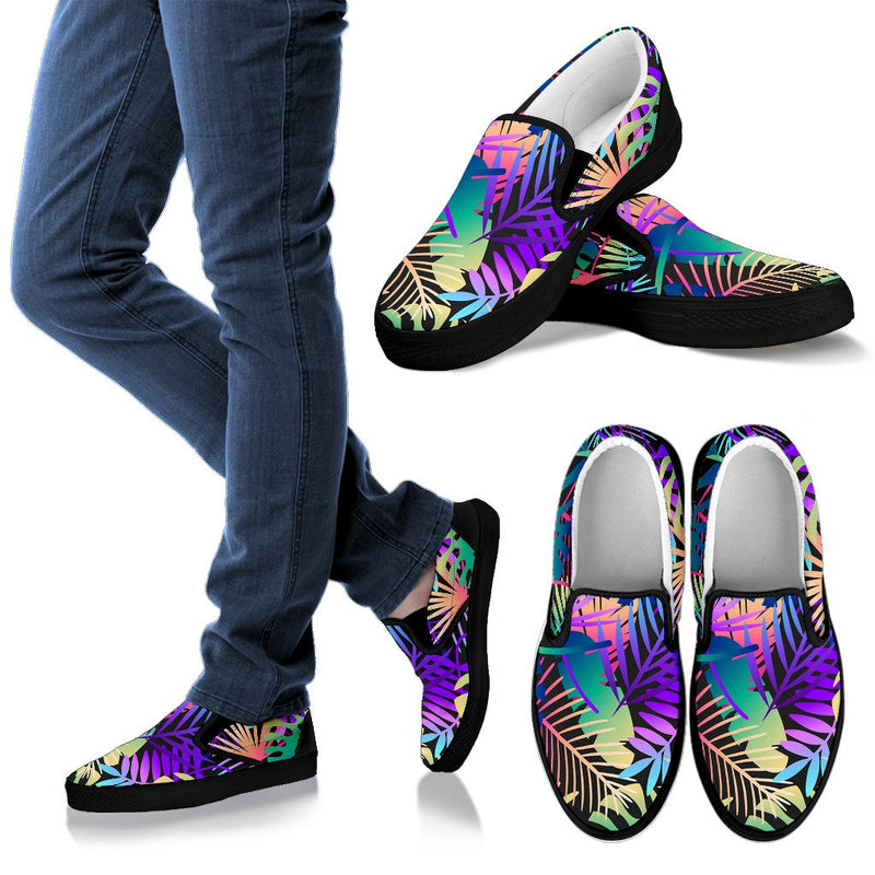 Neon Flower Tropical Palm Leaves Men Slip On Shoes