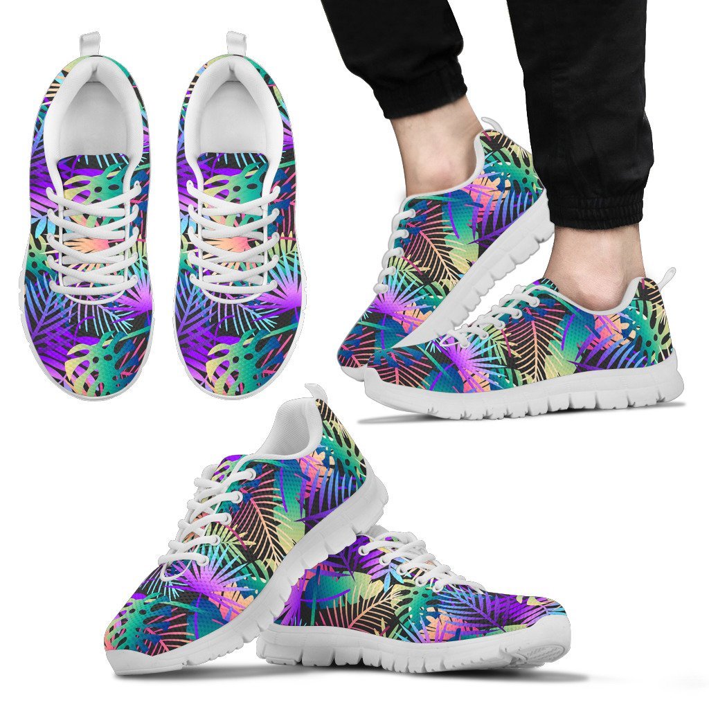 Neon Flower Tropical Palm Leaves Men Sneakers