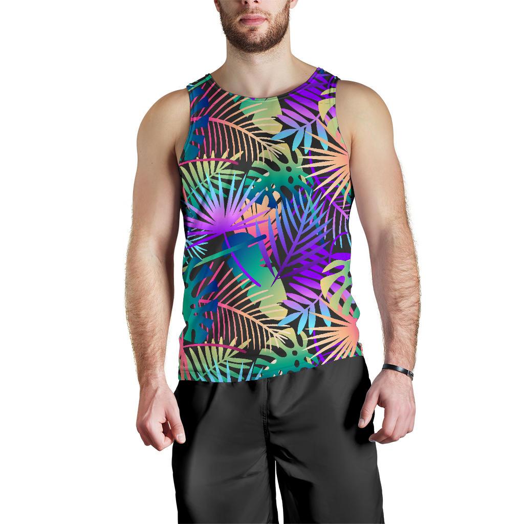 Neon Flower Tropical Palm Leaves Men Tank Top