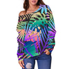 Neon Flower Tropical Palm Leaves Off Shoulder Sweatshirt