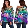 Neon Flower Tropical Palm Leaves Off Shoulder Sweatshirt