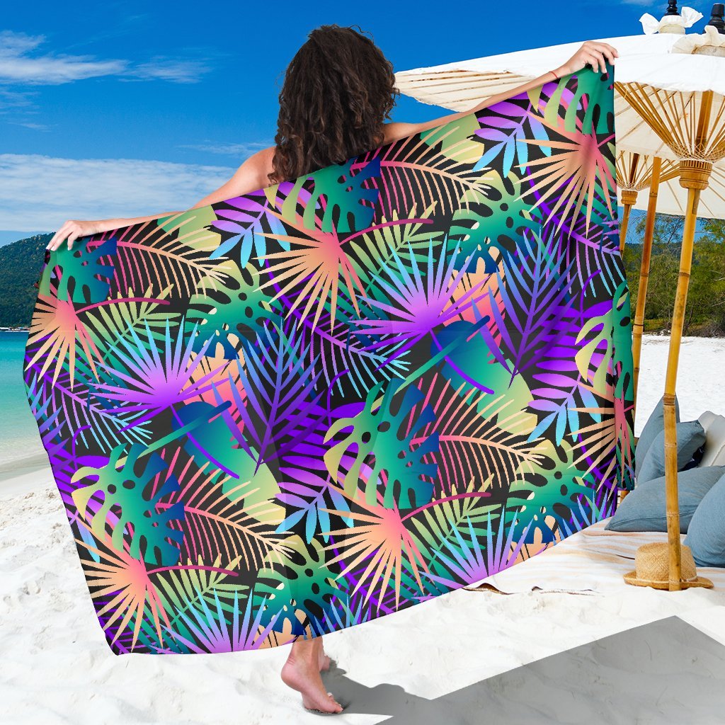 Neon Flower Tropical Palm Leaves Beach Sarong Pareo Wrap