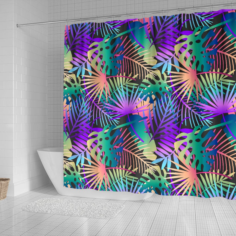 Neon Flower Tropical Palm Leaves Shower Curtain