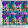 Neon Flower Tropical Palm Leaves Shower Curtain