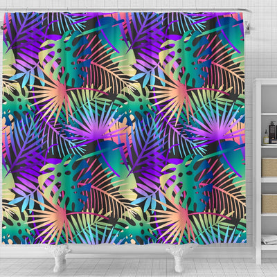 Neon Flower Tropical Palm Leaves Shower Curtain