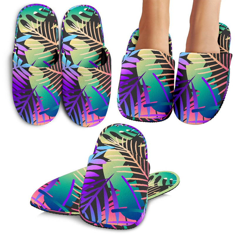 Neon Flower Tropical Palm Leaves Slippers