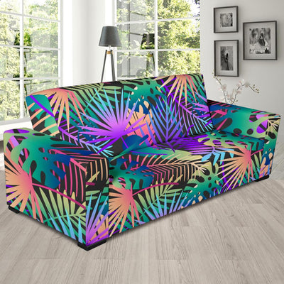 Neon Flower Tropical Palm Leaves Sofa Slipcover-JORJUNE.COM