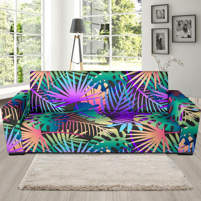 Neon Flower Tropical Palm Leaves Sofa Slipcover-JORJUNE.COM