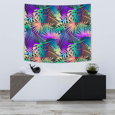 Neon Flower Tropical Palm Leaves Tapestry