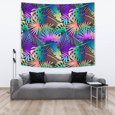 Neon Flower Tropical Palm Leaves Tapestry