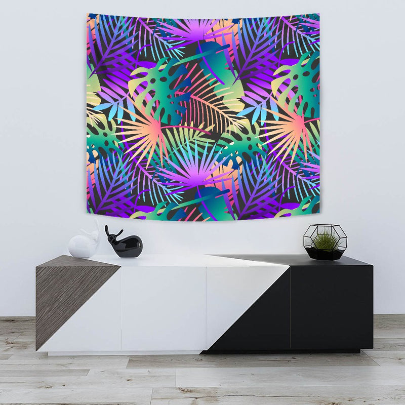 Neon Flower Tropical Palm Leaves Wall Tapestry