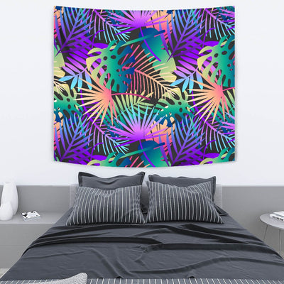 Neon Flower Tropical Palm Leaves Wall Tapestry