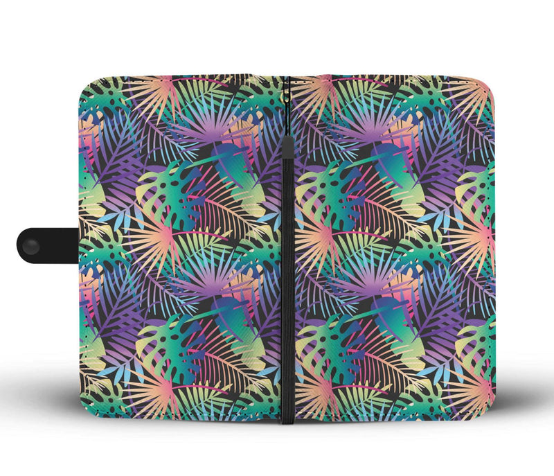 Neon Flower Tropical Palm Leaves Wallet Phone Case