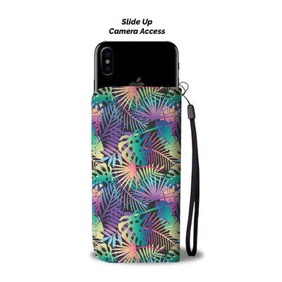 Neon Flower Tropical Palm Leaves Wallet Phone Case