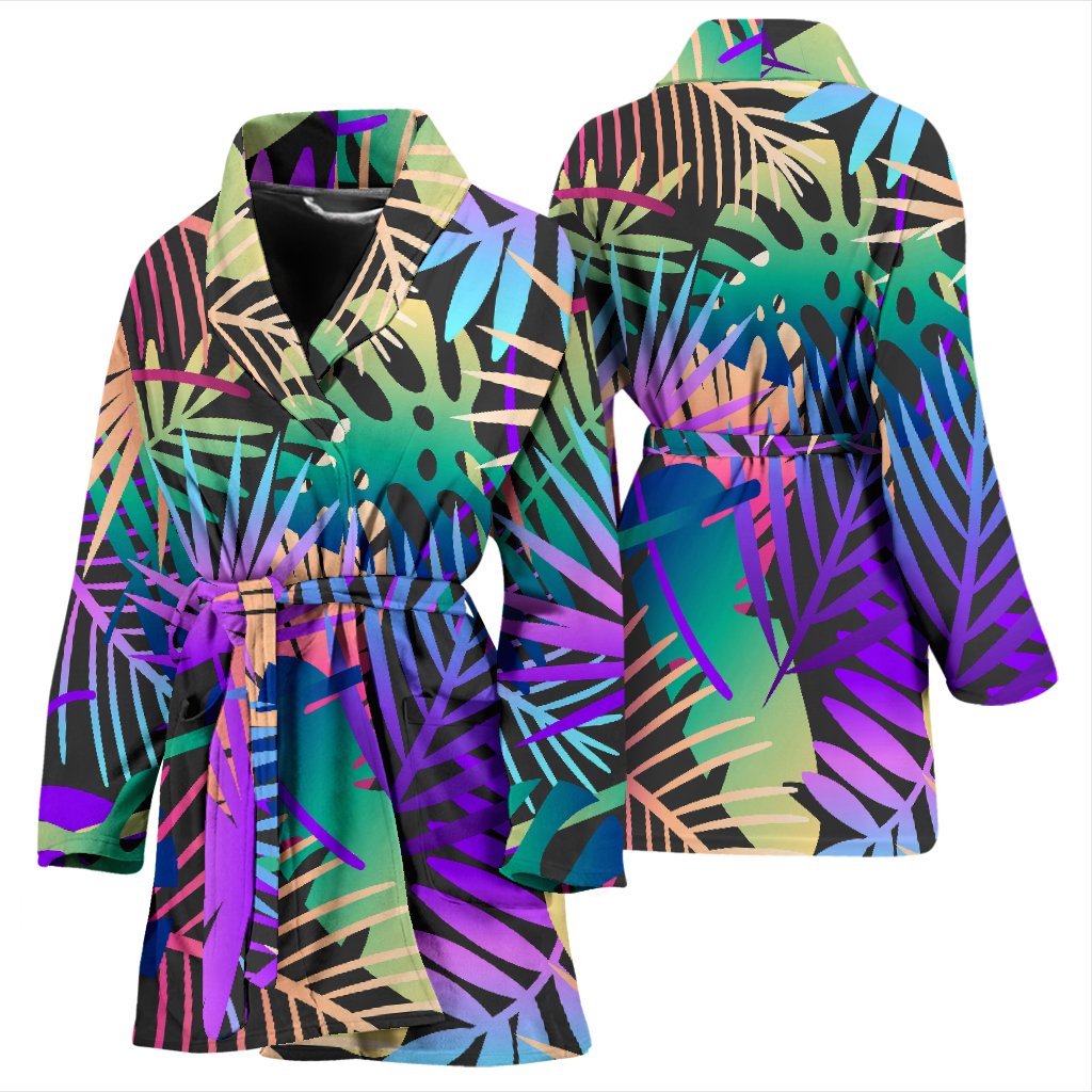 Neon Flower Tropical Palm Leaves Women Bath Robe