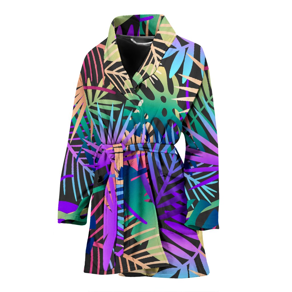 Neon Flower Tropical Palm Leaves Women Bath Robe