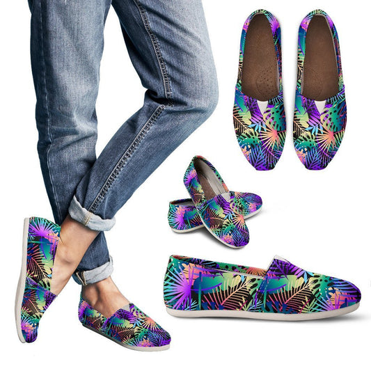 Neon Flower Tropical Palm Leaves Women Casual Shoes-JorJune.com