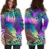 Neon Flower Tropical Palm Leaves Women Hoodie Dress