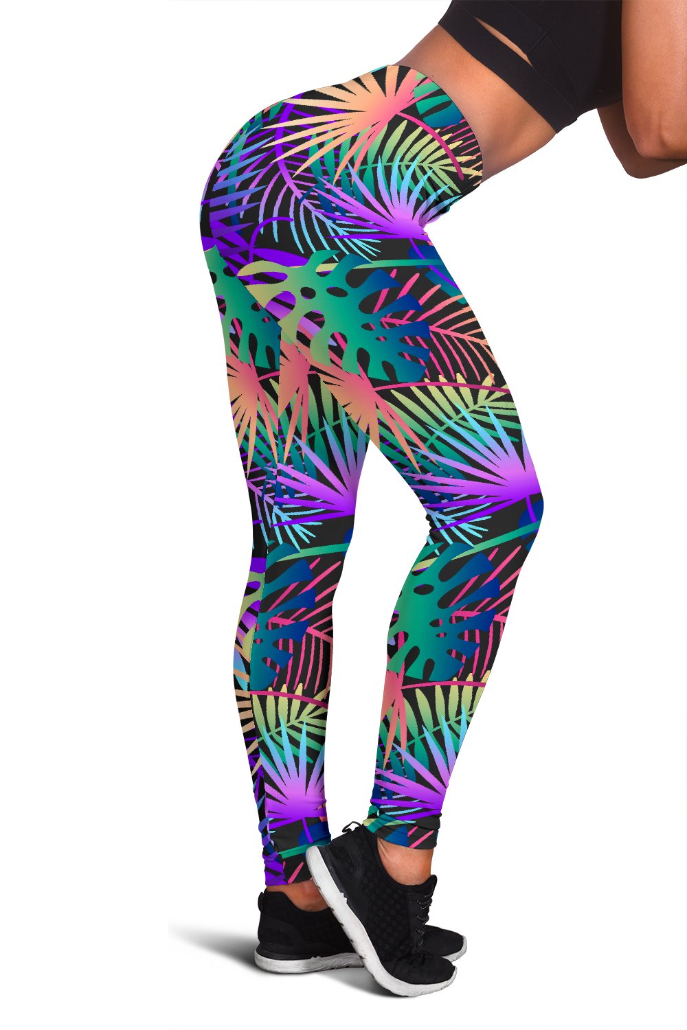 Neon Flower Tropical Palm Leaves Women Leggings