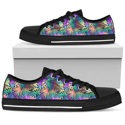 Neon Flower Tropical Palm Leaves Women Low Top Canvas Shoes
