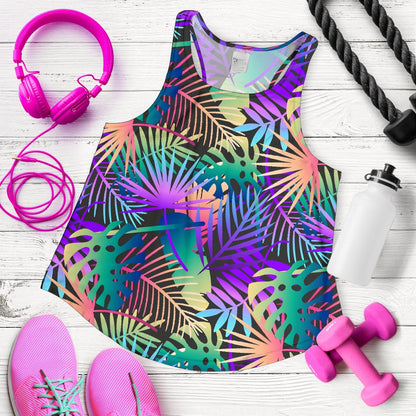 Neon Flower Tropical Palm Leaves Women Racerback Tank Top