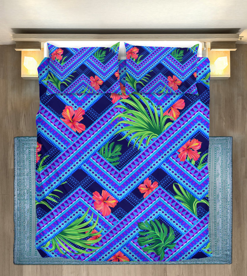Neon Hawaiian Tropical Flower Duvet Cover Bedding Set