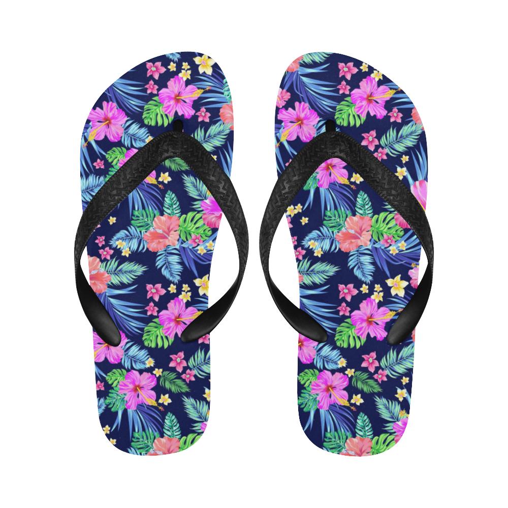 Neon Hibiscus Pattern Print Design HB016 Flip Flops-JorJune