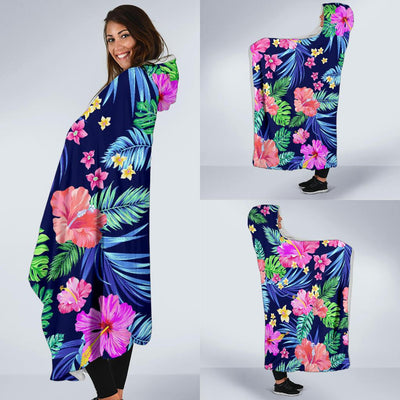 Neon Hibiscus Pattern Print Design HB016 Hooded Blanket-JORJUNE.COM