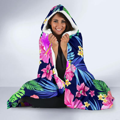 Neon Hibiscus Pattern Print Design HB016 Hooded Blanket-JORJUNE.COM