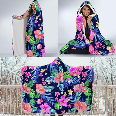 Neon Hibiscus Pattern Print Design HB016 Hooded Blanket-JORJUNE.COM