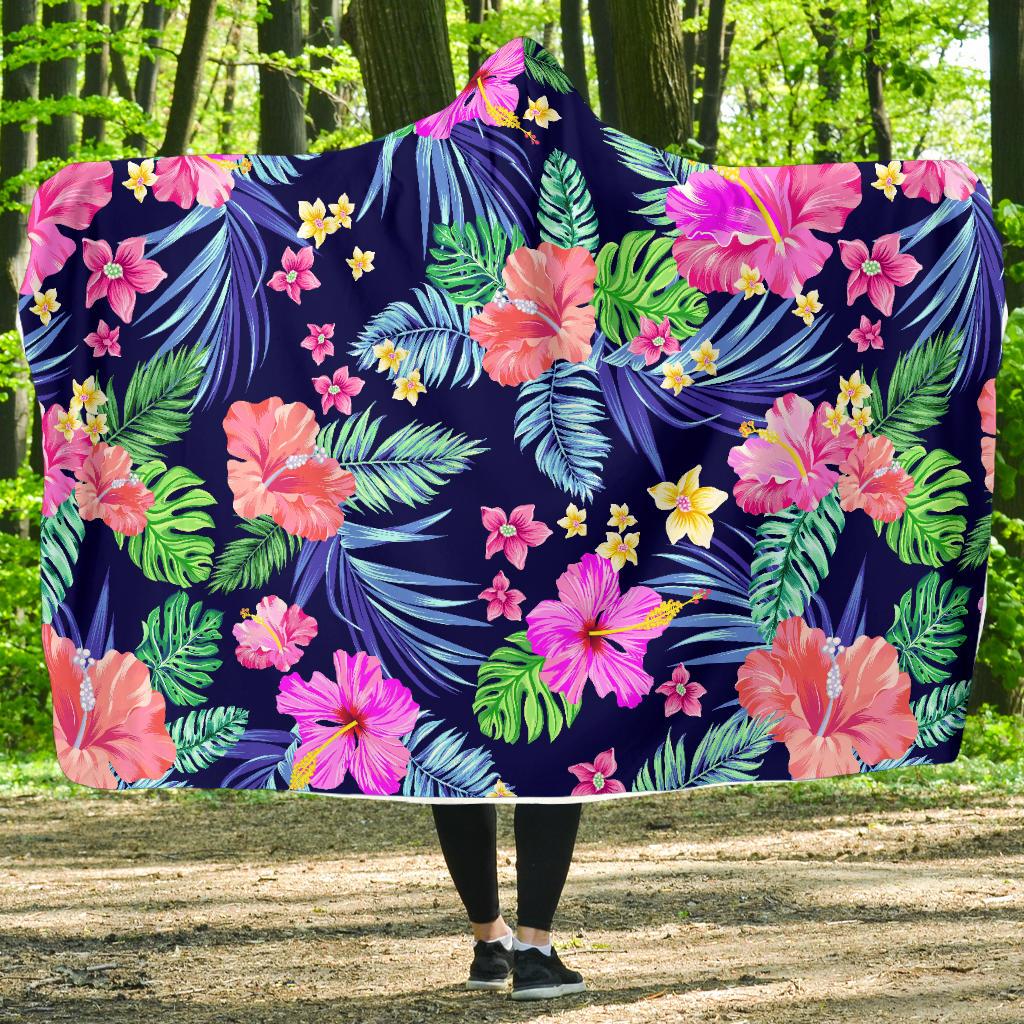 Neon Hibiscus Pattern Print Design HB016 Hooded Blanket-JORJUNE.COM