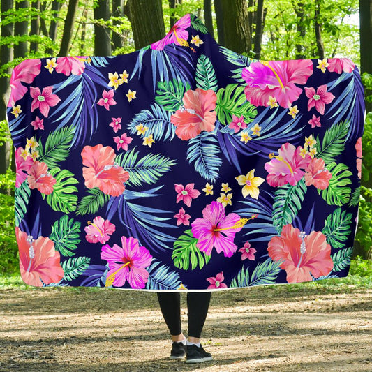 Neon Hibiscus Pattern Print Design HB016 Hooded Blanket-JORJUNE.COM