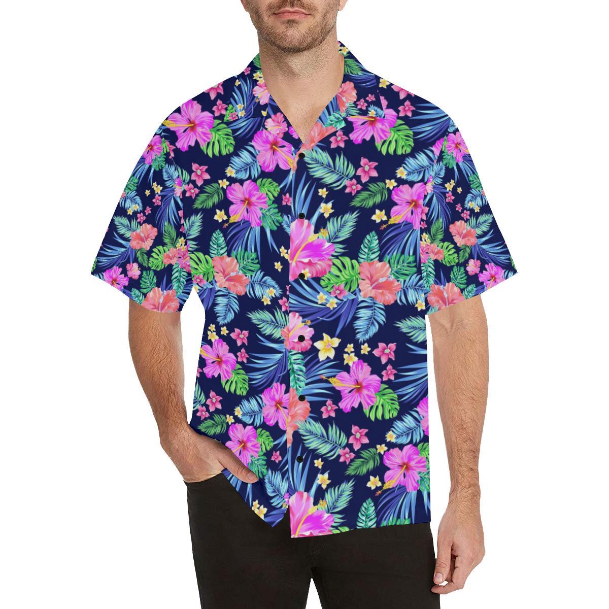 Neon Hibiscus Pattern Print Design HB016 Men Hawaiian Shirt-JorJune