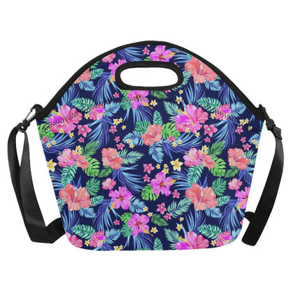 Neon Hibiscus Pattern Print Design HB016 Neoprene Lunch Bag-JorJune