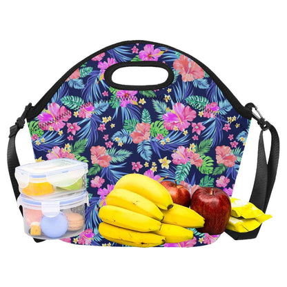 Neon Hibiscus Pattern Print Design HB016 Neoprene Lunch Bag-JorJune