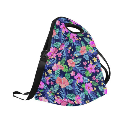 Neon Hibiscus Pattern Print Design HB016 Neoprene Lunch Bag-JorJune