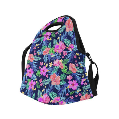 Neon Hibiscus Pattern Print Design HB016 Neoprene Lunch Bag-JorJune