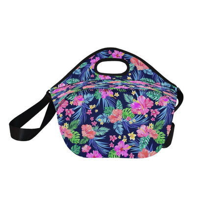 Neon Hibiscus Pattern Print Design HB016 Neoprene Lunch Bag-JorJune