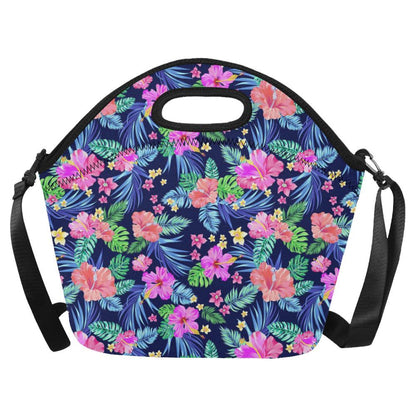 Neon Hibiscus Pattern Print Design HB016 Neoprene Lunch Bag-JorJune