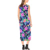 Neon Hibiscus Pattern Print Design HB016 Sleeveless Open Fork Long Dress