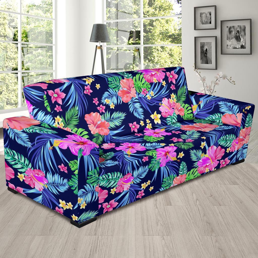 Neon Hibiscus Pattern Print Design HB016 Sofa Slipcover-JORJUNE.COM