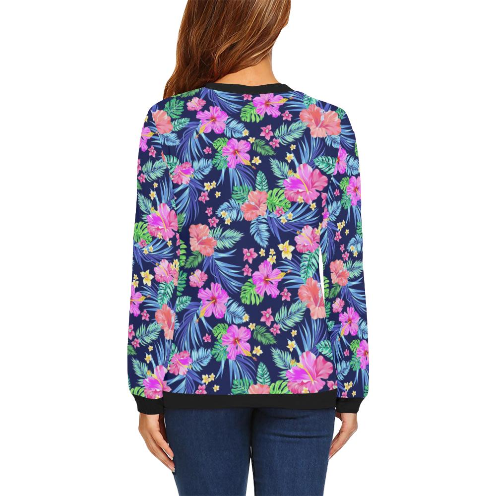 Neon Hibiscus Pattern Print Design HB016 Women Long Sleeve Sweatshirt-JorJune