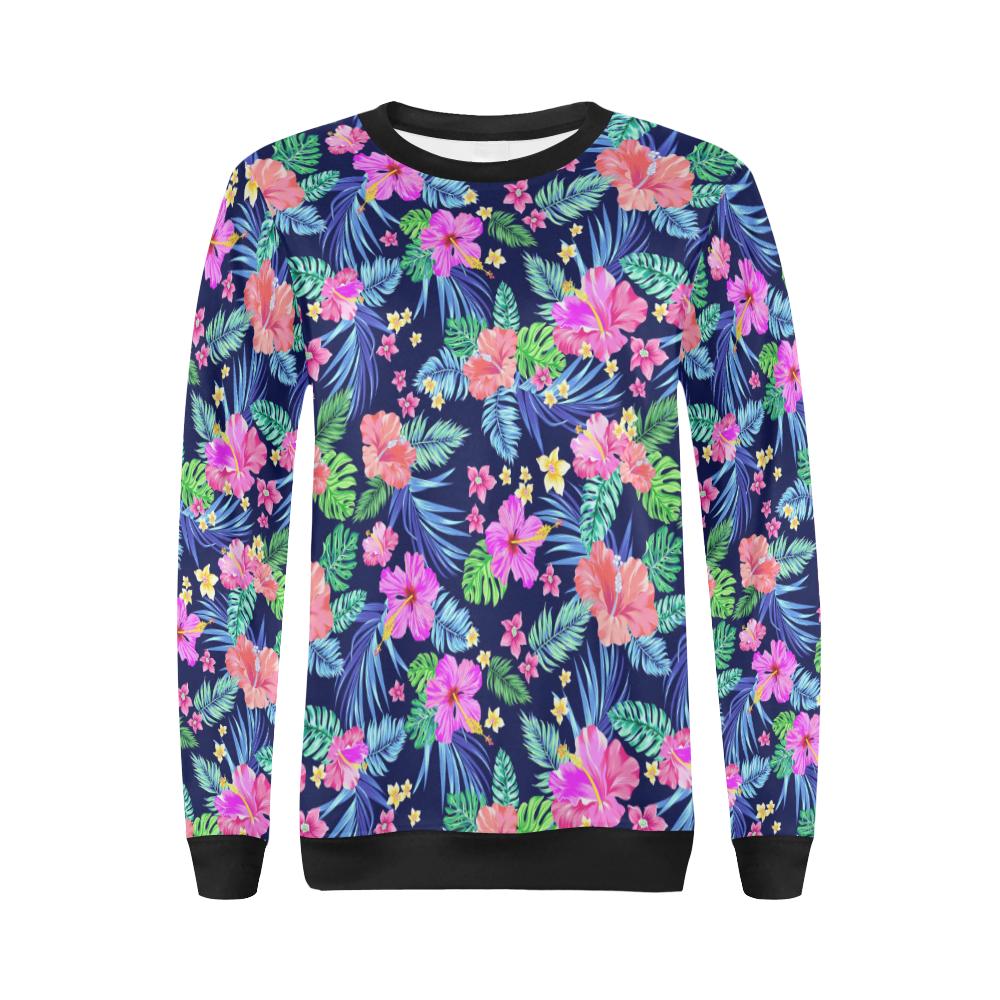 Neon Hibiscus Pattern Print Design HB016 Women Long Sleeve Sweatshirt-JorJune