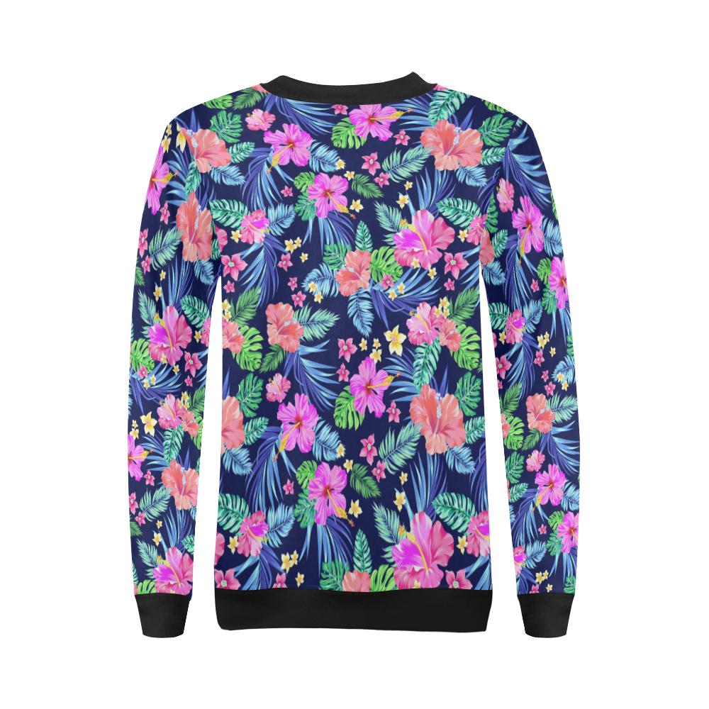 Neon Hibiscus Pattern Print Design HB016 Women Long Sleeve Sweatshirt-JorJune