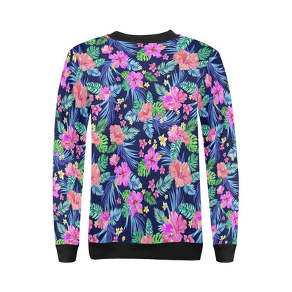 Neon Hibiscus Pattern Print Design HB016 Women Long Sleeve Sweatshirt-JorJune