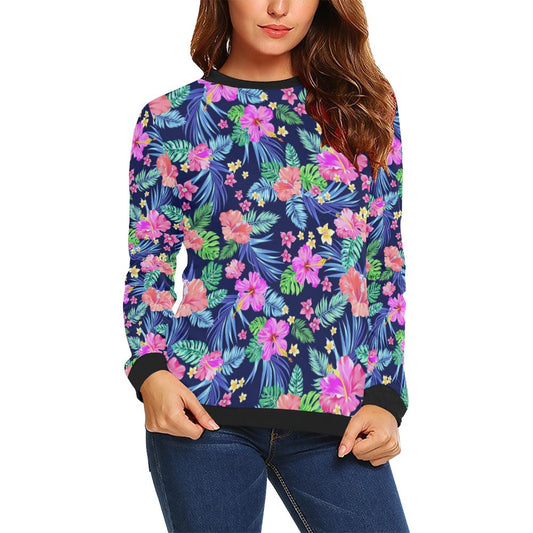 Neon Hibiscus Pattern Print Design HB016 Women Long Sleeve Sweatshirt-JorJune