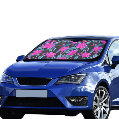 Neon Pink Hibiscus Pattern Print Design HB015 Car Sun Shade-JorJune