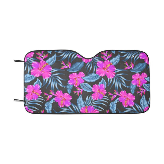Neon Pink Hibiscus Pattern Print Design HB015 Car Sun Shade-JorJune
